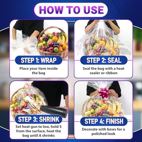 PalaYou 5 Pcs Shrink Wrap Bags for Gift Baskets – 32x40 Large Shrink Wrap, Wide Application for Gifts & Hampers, Durable & Easy to Use – Clear Cellophane Bags for Presents and Easter Basket Packaging - Thumbnail 5