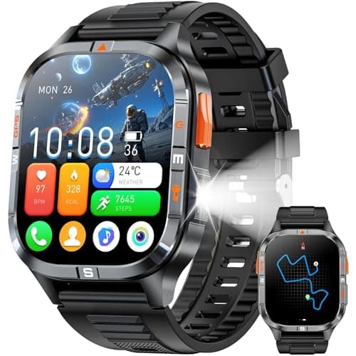 Military GPS Smart Watch for Men with Compass/Altitude/Flashlight，2.01" HD Screen smart watch with Voice Assistant/Bluetooth Calling，Smartwatch for Android&iOS, Activity Tracker Multiple Sport Modes - Image 1