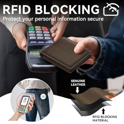 furid Leather Card Wallet For Men Slim: RFID Minimalist Bifold Credit Card Holder with 2 ID Windows - Front Pocket Wallets for Men - Gifts for Husband Father on Anniversary Birthday - Thumbnail 3