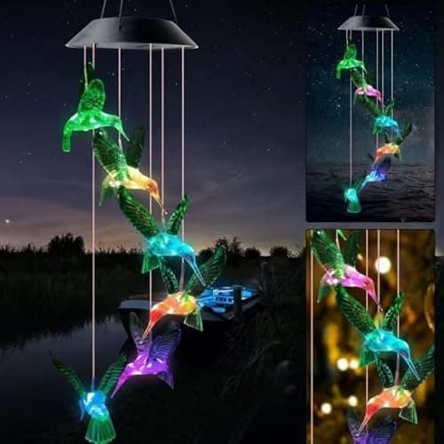 Solar Green Hummingbird， Color Changing Wind Chimes for Outside, Waterproof Solar Powered Wind, Solar Light LED Multi-Color Light Cover Gift for Christmas Garden Decor (Green Hummingbird) - Image 1