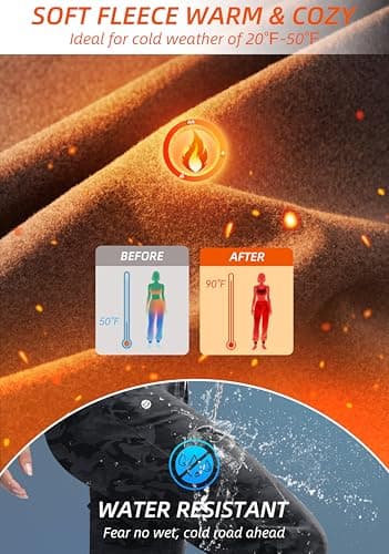 G Gradual Women's Fleece Lined Joggers Hiking Pants 4 Zipper Pockets High Waisted Water Resistant Winter Running Sweatpants, Black Camo, Large - Thumbnail 4