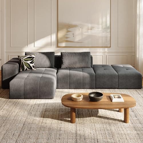 141" Cloud Sectional Couch for Living Room, Oversize Boneless Modular Sectional Sofa with Deep Seat, L Shaped Modern Cloud Sleeper Sofa Bed with Chaise, Dark Grey - Image 1