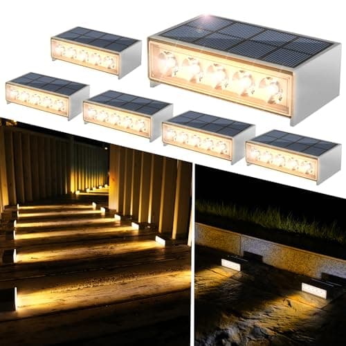 T-SUN Solar Step Light 3000K Solar Stair Lights Outdoor Waterproof LED Step Lights for Outside Stair Deck Pathway Patio Porch Warm White 6 Pack - Image 1