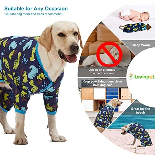 LovinPet Dog Clothing for Large Dogs: Dinosaur in The Jungle Print, Lightweight Stretchy Knit Pullover Puppy Pajamas, Big Dog Onesie. Large Breed Dog Jammies, Pet PJ's/XXL - Thumbnail 5