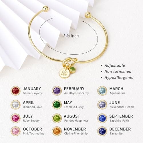 Turandoss September Birthstone Bracelets for Women, Trendy 14K Gold Plated Disc Letter M Love Knot Cuff Bracelet Created Sapphire Birthstone Bracelets Birthday Friendship Gifts for Women - Thumbnail 5