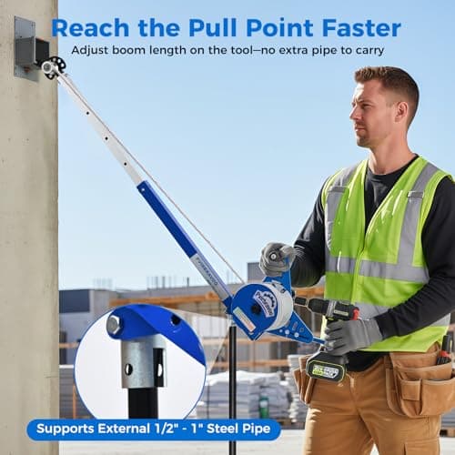 Handheld Cable Puller - Drill Powered Wire Tugger with 1000lb Pulling Force - Features Adjustable Telescoping Boom Arm & Universal Conduit Head - Heavy Duty Electrician Tool for 1/2" to 4" Wire Runs - Thumbnail 3