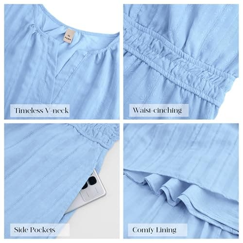 RUMIA Maxi Dress for Women Summer Short Sleeve V Neck Flowy Beach Dress with Pockets Lightpurple XL - Thumbnail 3