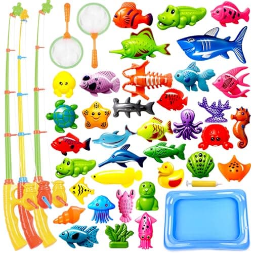 CozyBomB™ Magnetic Fishing Toys Game Set for Kids | Water Table Bathtub Kiddie Pool Party Pole Rod Net, Outdoor Plastic Floating Fish, Toddler Bath Color Ocean Sea Animals Birthday Gift Age 3-5 6 4-8 - Image 1