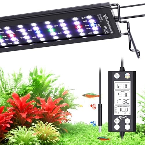 SEAOURA Aquarium LED Light with Thermometer, 12-18in Full Spectrum Lights for Fish Tank, 24/7 Programmable with Power Off Memory, WRGB Custom, 20 Level Dimmable Brightness for Freshwater Aquariums - Image 1