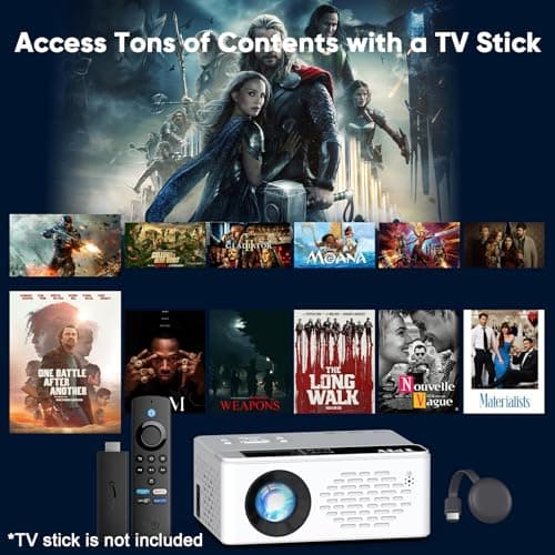 TMY 1080P Full HD Portable Mini Projector, Upgraded Bluetooth Movie Projector with Screen, Compatible with TV Stick Smartphone/HDMI/USB, Indoor & Outdoor Use - Thumbnail 6