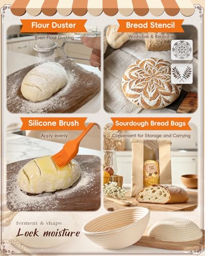 RYMTOX Complete Sourdough Starter Kit with Manual | Easy to Clean for Beginners | Sourdough Bread Baking Supplies with Round Bread Proofing Basket, Bread Sling, Starter Jar, Dough Whisk, Scrapers, Bag - Thumbnail 6