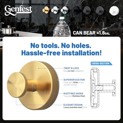 Genfest 2026 Suction Cup Hooks for Hanging, Shower, No-Drill Removable Heavy Duty Suction Cup Hooks for Towel, Shower, Home Storage, Window, Hanging, Bathroom, Kitchen, Glass Door - 3, White - Thumbnail 4