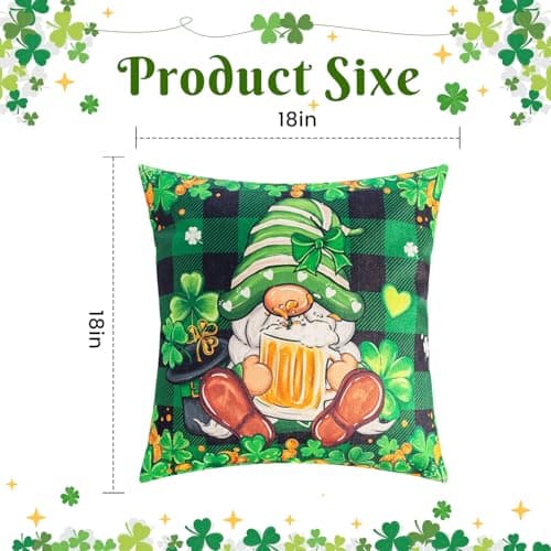 REBANDEN St. Patrick's Day Pillow Covers Decoration 18 x 18 inches 4-Piece Set Green Pillow Covers Lucky Clover Spring Pillow Covers Sofa Home - Thumbnail 3