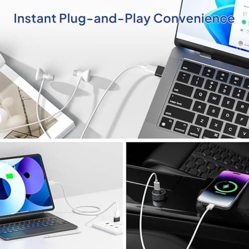 Elebase USB to USB C Adapter for iPhone 17 4Pack,USBC Female to A Male Car Charger Adapter,Type C Converter Apple 17e 16 Pro Max 15 14 Plus,iWatch Watch 11 10 Ultra 3,iPad Air,Samsung Galaxy S26,Black - Thumbnail 6