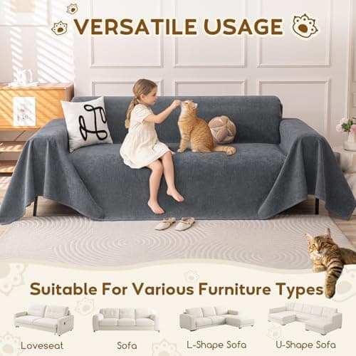 Waterproof Couch Covers for Pets, Couch Protector from Cat Claws, Washable Sofa Covers for 2-3 Cushion Couch, Sectional L Shaped Slipcover Loveseat Furniture Protector for Dogs, 71"x118", Dark Grey - Thumbnail 5