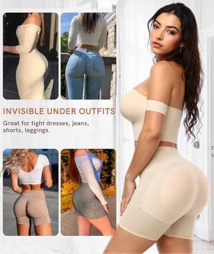 Figninget Padded Underwear For Women Shapewear Hip Dip Pads Shaping Shortss Tummy Control Panties Butt Padded For Bigger Butt Beige S - Thumbnail 4