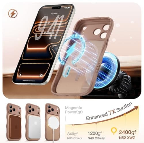 XWZ for iPhone 17 Pro Case for Women Girls,【Compatible with MagSafe】,【Camera Control】,【Full Camera Protection】, Cute Wave Magnetic Phone Case for iPhone 17 Pro,Brown - Thumbnail 6