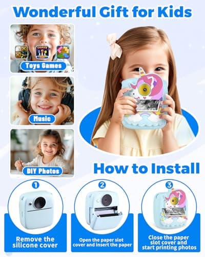Kids Camera Instant Print, Christmas Birthday Gifts for Kids Age 3-8, 48MP &1080P Kids Camera with Print Paper, Portable Toy Instant Camera for Kids 3 4 5 6 7 8 9 10 Year Old Boys Gifts/Girl Gifts - Thumbnail 6