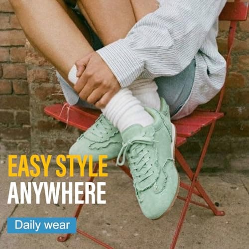 Vepose Women's Fashion Sneakers, Casual Dressy Square Toe Lace Detail Retro Tennis Shoes, Comfortable Lightweight Walking 8205 Trainers, Green Suede, Size 11 US(CJY8205 greenpu 11) - Thumbnail 2