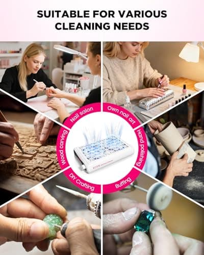 ECOSI Nail Dust Collector, 8000RPM & 1600PA Dual Turbo Professional Vacuum Fan Dust Extractor with 30 Pcs Filter Papers, Stepless Adjustable Suction for Manicure, Salon Nail Tech & Home (White) - Thumbnail 6