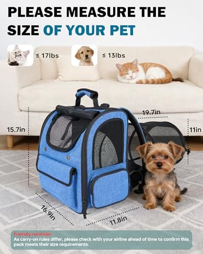 Cat Backpack Carrier, 2 in 1 Expandable Cat Backpack with Breathable Mesh,Cat Carrying Backpack with Detachable Round Play Tunnel for Cat 17lbs & Small Dog 13lbs,Blue. - Thumbnail 2
