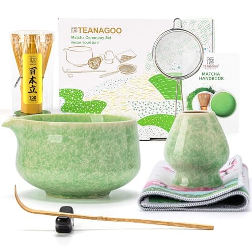 TEANAGOO Matcha Whisk Set,7 Pcs Matcha Set Green,Ceremony Matcha Kit,Matcha Tea Set for Making Latte,Ceramic Bowl(chawan) whith Spout and Whisk,Gift for Matcha Lovers - Image 1