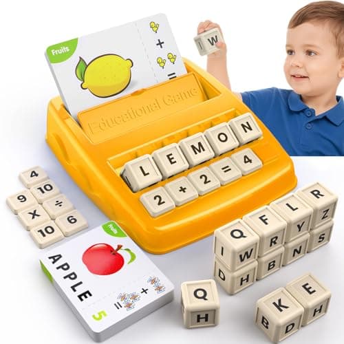DEGIDEGI Educational Toys for Kids Ages 3-8, Matching Letter Spelling Game ABC Math Learning, Xmas Birthday Party Gifts for 3 4 5 6 7 8 Year Olds Boys and Girls Yellow - Image 1