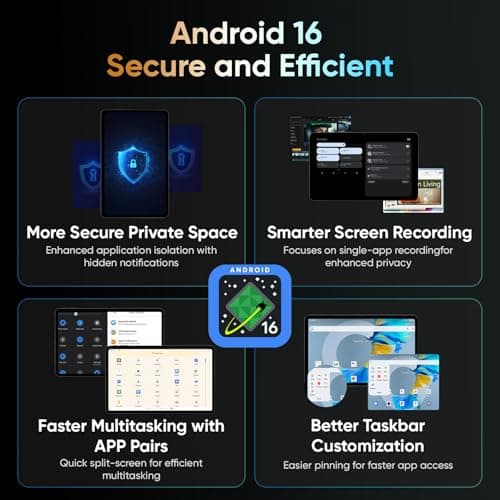 JIKOCXN Android 16 Tablet 12 inch Tablets, 36GB RAM + 128 Storage(Expandable up to 2TB), 2 in 1 Tablet with Keyboard Case Mouse Stylus, Octa-Core, 2K Display, 18 MP Dual Camera, 8000mAh, 5GWiFi, GPS - Thumbnail 4