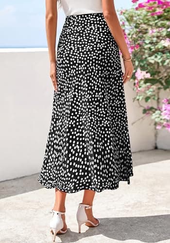 BTFBM Satin Skirts for Women 2025 Fall High Waisted A-Line Leopard Print Cocktail Wedding Long Silk Summer Midi Skirt(Polka Dot Black White, Large) - Thumbnail 3