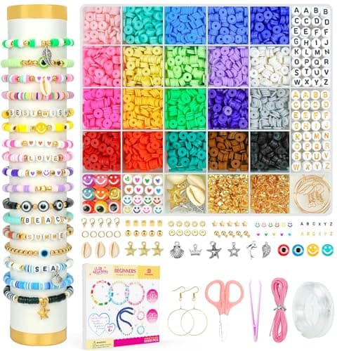 Dowsabel Clay Beads Bracelet Making Kit for Beginner, 5000 Pcs Preppy Polymer Clay Beads with Charms Kit for Jewelry Making, DIY Arts and Crafts Birthday Gifts Toys for Kids Age 6-13 - Image 1