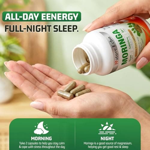 Nature Echo Moringa Capsules 1000mg, 50:1 High Potency Extract- Superfood Supplement - Vegan, Non-GMO, Gluten Free - 120 Capsules - Thumbnail 6