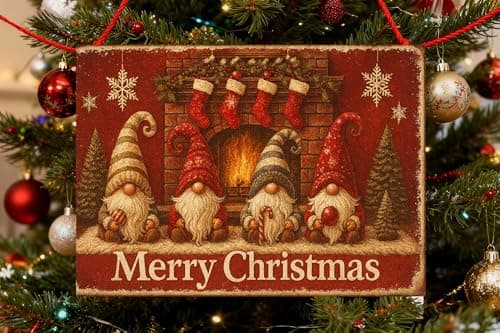 Carastora2-pack Vintage Christmas Metal Tin Sign - 8 x 12in, featuring designs of Santa Claus and an elf. Suitable for bedroom, bathroom, and home decor, and an ideal choice for holiday gifting. - Thumbnail 4