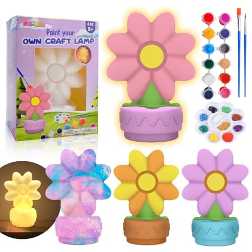 ASIOWELY Paint Your Own 8-Petal Flower Lamp Kits,Arts and Crafts Supplies for Kids Toys Ages 4-6-8,DIY Art Night Light Painting for Girls Ages 5-10,Birthday Gifts for 3-12+ Year Old Toddler Teen Adult