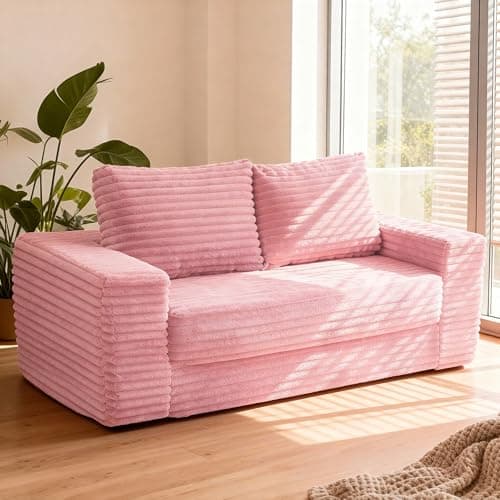 HABUTWAY Convertible Folding Sofa Bed Couch,3 in 1 Pull Out Couch Bed,Loveseat Sleeper Sofa Bed,Boneless Couches with Pillows for Living Room Bedroom, Light Pink