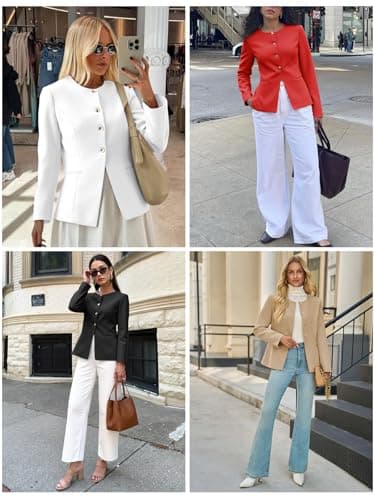 Cicy Bell Womens Business Casual Fitted Blazers Collarless Split Hem Work Office Button Down Suit Jackets Red - Thumbnail 6