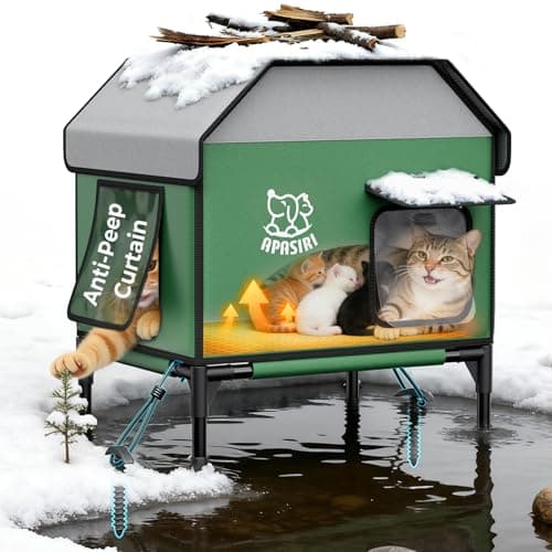 Apasiri Heated Outdoor Cat House for Winter: Insulated with Heating Pad, Indestructible Weatherproof Winter Shelter, Elevated Support to Keep Interior Dry for Stray Cats, Large