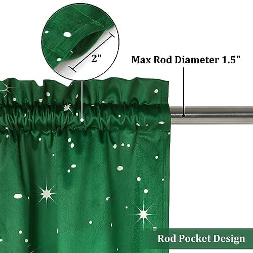 CAROMIO Christmas Kitchen Curtains, Green Velvet Cafe Curtains, Floral Snowflake Decoration, Thermal Insulated Room Darkening (26" W x 24" L, Set of 2) - Thumbnail 3