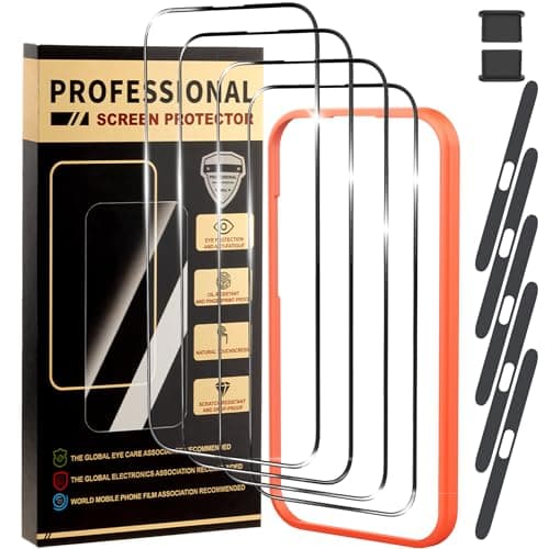 jpyyw 4 Pack for iPhone 17 Air Screen Protector HD Tempered Glass Film Optional, with Install Frame, 9H+ Hardness Shatterproof Scratch Resistant Durable - Image 1