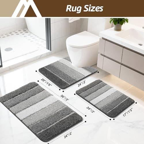 COSY HOMEER Bathroom Rugs 24"x17", Ultra Soft Absorbent Bath Mat with Non-Slip TPR Backing, Machine Washable Shaggy Rug for Bathroom Floor, Dark Gray - Thumbnail 2