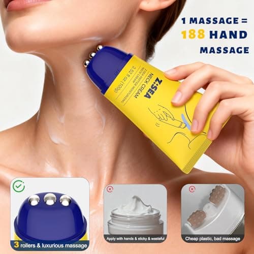 Z:SEA Neck Firming Cream with Roller 2 Pack, Anti-Aging Neck & Chest Cream with Multi Peptide + Collagen + Hyaluronic Acid + Ceramide, Pro-Xylane, Panthenol, Smooths Wrinkles & Fine Lines3.52 FL OZ) - Thumbnail 5
