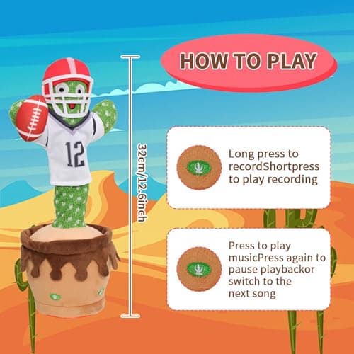 MIAODAM Dancing Football Cactus Toy, Singing, Talking, Record & Repeats What You say with 60 English Songs, Funny Eletronic Baby Toys - Thumbnail 5
