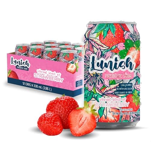 Lunish Prebiotic Soda, Strawberry Sabor Fresa, Gut-Friendly & Refreshing, with Apple Cider Vinegar & 4g Prebiotic Fiber, 20 Cal, 12-Pack - Image 1