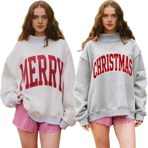 ROSLILY Personalized Reversible Mockneck Sweatshirts For Women MERRY/CHRISTMAS Oversized Pullover Custom College Team Game Day Mock Neck Football Sweatshirt For Sports Lover Student - Image 1