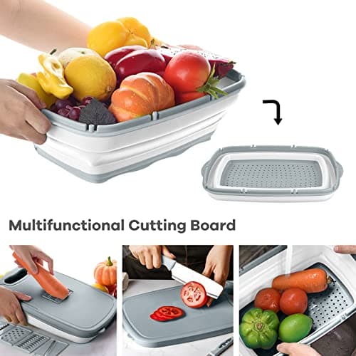 Gintan Camping Cutting Board, 9-in-1 Collapsible Chopping Board with Colander, Kitchen Vegetable Washing Basket for Camping, Camping Gifts Camping Accessories for RV Campers (Gray) - Thumbnail 5