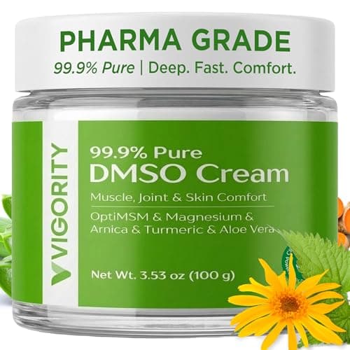 Vigority DMSO Cream 99.9% Pure for Topical Joint, Muscle Comfort - DMSO Pharmaceutical Grade Cream with Arnica, Magnesium, Turmeric, OptiMSM, Aloe Vera 3.53oz - Image 1
