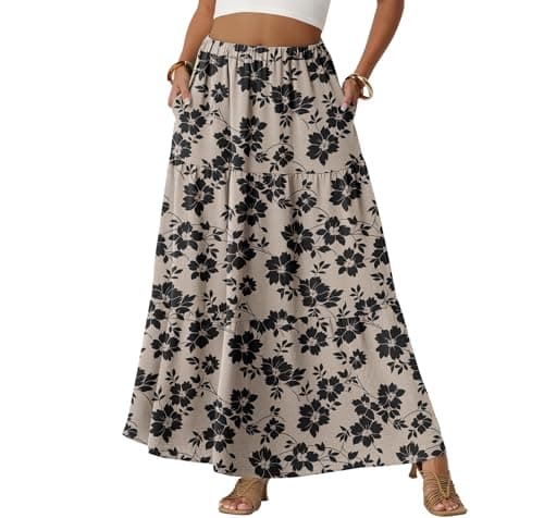 Lepunuo Long Skirts Cute Casual Summer Flowy Trendy Floral Maxi Skirt with Pockets - Image 1