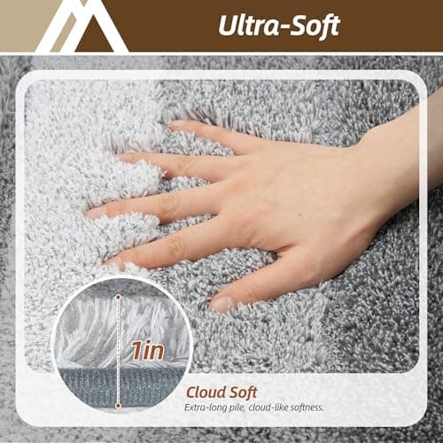 COSY HOMEER Bathroom Rugs 36"x24", Ultra Soft Absorbent Bath Mat with Non-Slip TPR Backing, Machine Washable Shaggy Rug for Bathroom Floor, Grey - Thumbnail 6