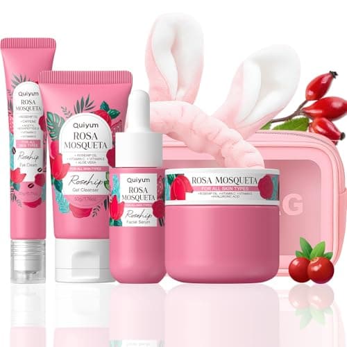 QUIYUM Rosehip & Vit-E Skin Care Sets for Women, Nourishes, Resists Oxidation, Promotes Collagen Production, Refine Skin Texture, Enhances Skin Elasticity, Skincare Gift Sets, for Dry Skin Type, 4PCS - Image 1