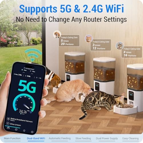 Automatic Cat Feeder with 5G WiFi: Automatic Dog Feeder with Slow Feed & Smart APP Control, 7L Timed Auto Cat Food Dispenser with Alexa for Pets, Detachable for Easy Cleaning - 29 Cups - Thumbnail 3