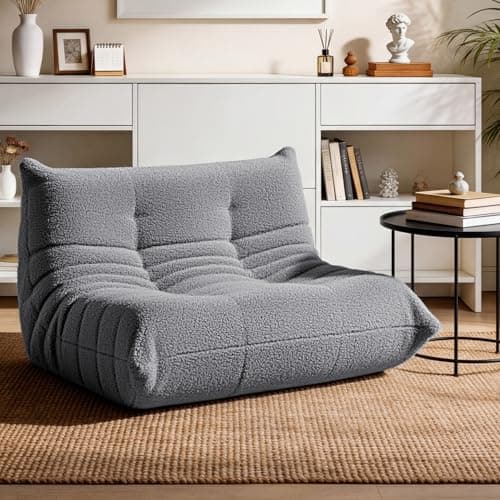 HABUTWAY Bean Bag Chairs Fireside Lazy Floor Sofa, Soft Teddy Fleece 2 Seater Sofa with High-Resilience Foam Filling，Beanbag for Living Room, Bedroom, Office (Light Gray Teddy)